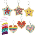 VKPI Wooden Cross Stitch Kits for Kids, Make Your Own 6 Cross Stitching Keyrings by VKPI