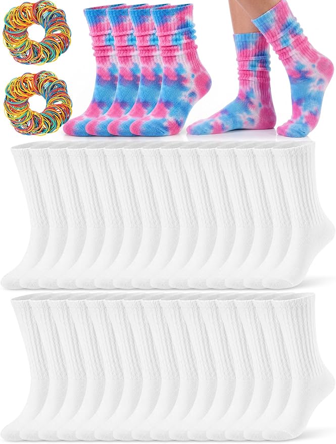 Syhood White Cotton Crew Socks for Tie dye Party Casual Soft Cushion Novelty by Syhood