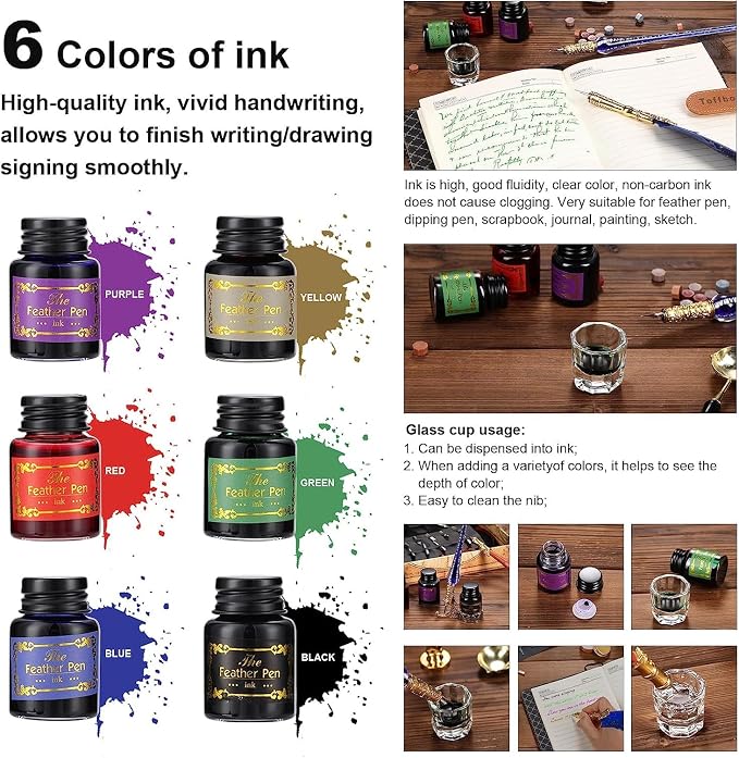 Joyeee Feather Calligraphy Pen and Ink Set, - Image 3