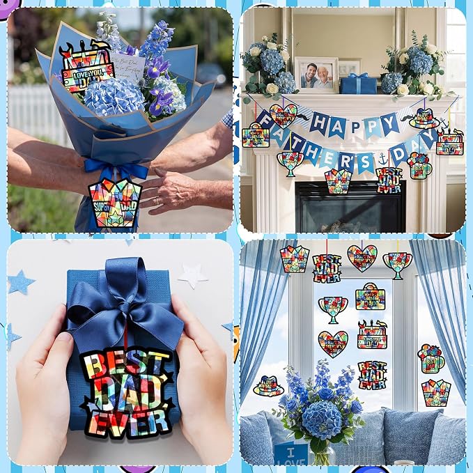 Eersida 32 Pcs Fathers Day Suncatchers Paper Craft Set DIY Flower Shaped - Image 5