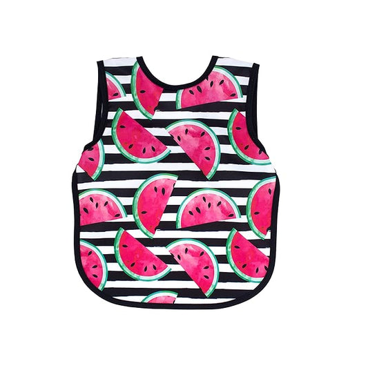 BapronBaby Watermelon Stripes Bapron - No Neck Tie Safer Bib for Baby & Toddler - Soft Waterproof Stain Resistant - Machine Washable - Sz Preschool 3-5yrs