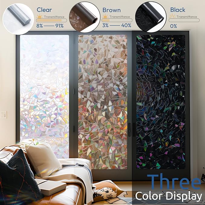 rabbitgoo Window Privacy Film Rainbow Film Decorative Window Sticker, 3D Static - Image 2