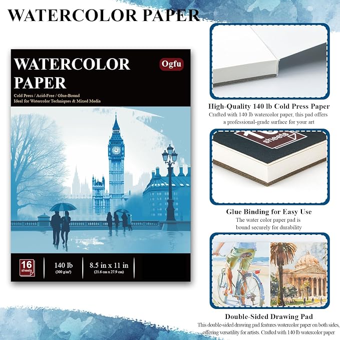 Water Color Paper 8.5 x 11, Water Color Sketch Books 16 Sheets, Cold Pressed - Image 4