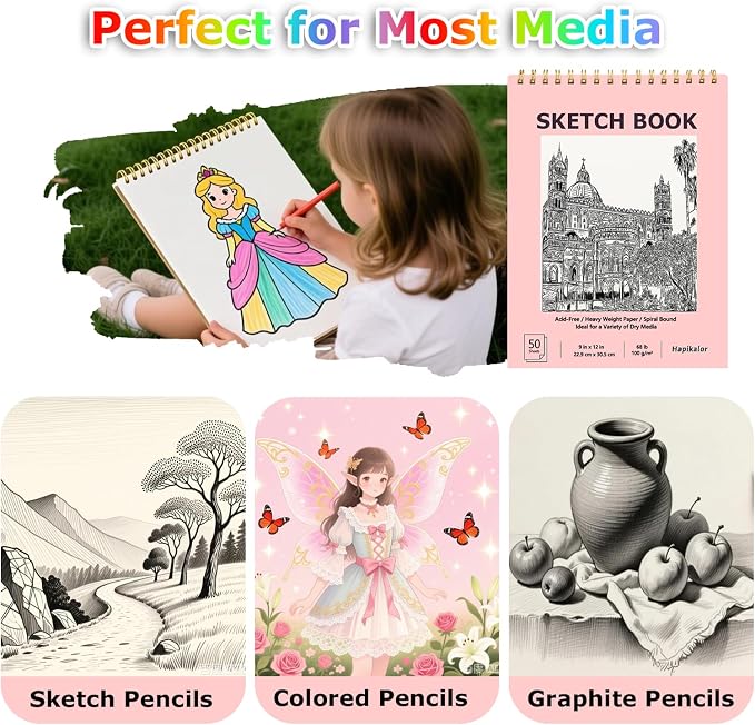 9" x 12" Sketch Book, Acid Free Artist Drawing Book Paper, Art Supplies - Image 6
