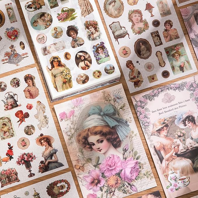 Vintage Scrapbook Sticker Book for Adults, 50 Sheets Aesthetic People Stickers - Image 2