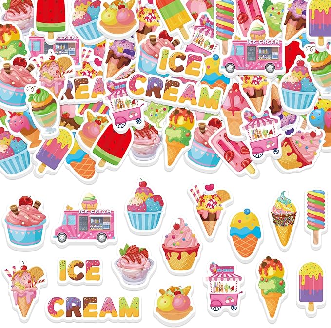 300Pcs Summer Ice Cream Foam Stickers, Colorful Self-Adhesive Ice Cream by Bonieset