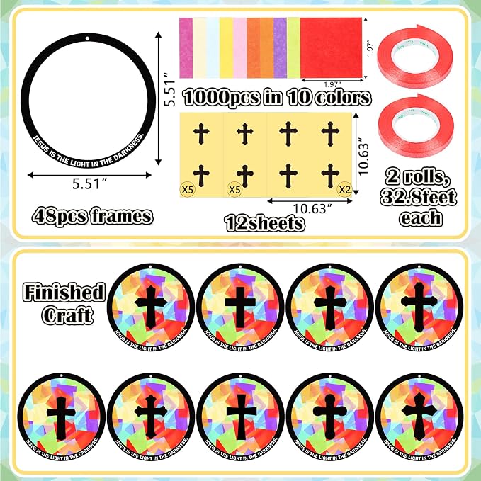 48PCS Sunday School VBS Crafts Bulk: Paper Cross Nativity Suncatchers, Jesus - Image 4