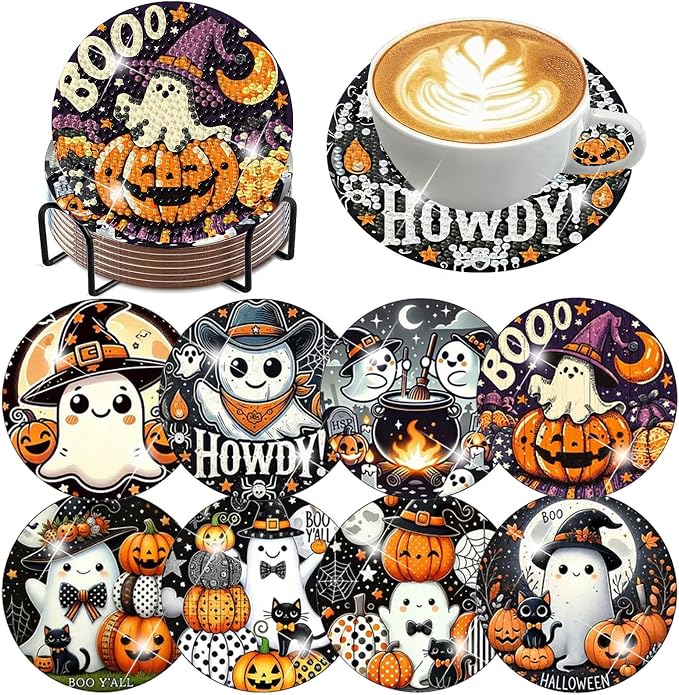 Axquilon 8 Pcs Halloween Diamond Art Coasters Kit by Axquilon