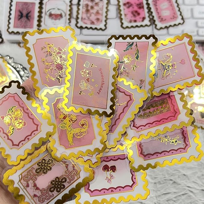 50 Pieces of Gold-Embossed Cartoon Love Stamp Stickers, Suitable by Unknown