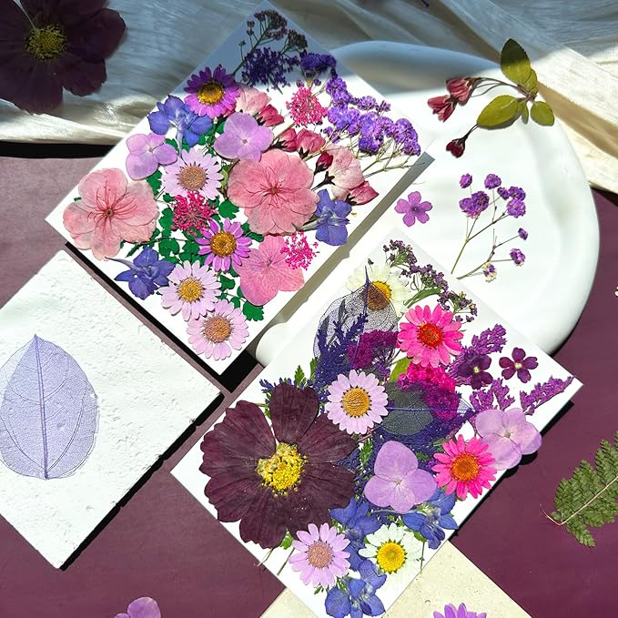 MIKIYA 54Pcs Purple Pressed Dried Flowers - Image 3