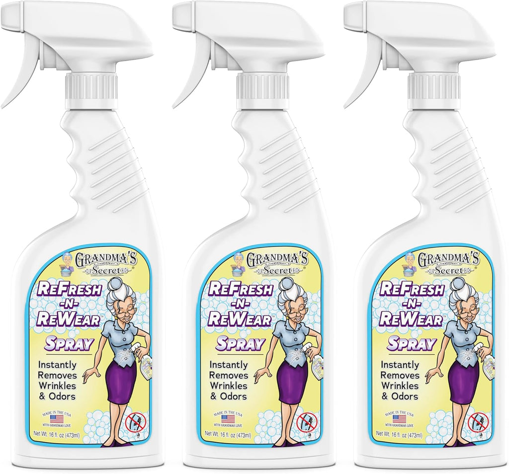 Grandma's Secret Refresh N ReWear Spray - Instantly Removes Wrinkles & Odors - Wrinkle Release, Fabric Refresher Spray, Chlorine, Bleach and Toxin-Free - 16 Ounce, 3 Pack