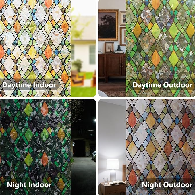 Window Privacy Film Stained Glass 17.5" x 157.4" Rainbow | Static cling – no - Image 7