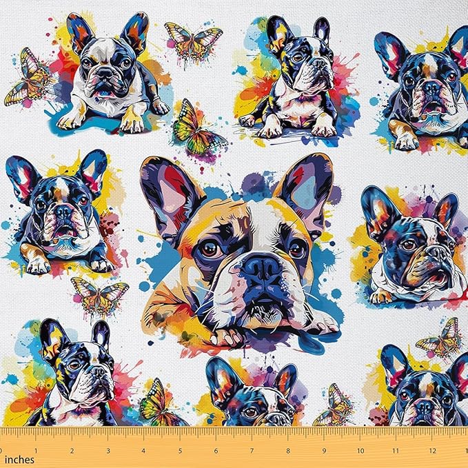 Cartoob Dogs Fabric by The Yard, Watercolor Puppy Pet Fabrics, Rustic Butterfly by CastleFairy