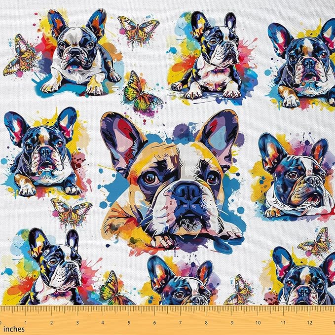 Cartoob Dogs Fabric by The Yard, Watercolor Puppy Pet Waterproof Fabrics by CastleFairy