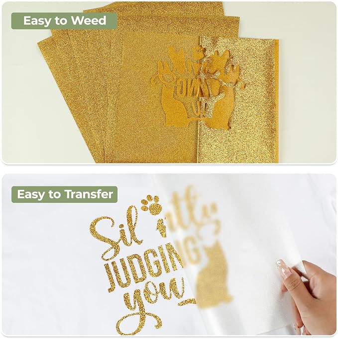 HTVRONT Gold Glitter HTV Vinyl, 11 Pack, Compatible - Image 4