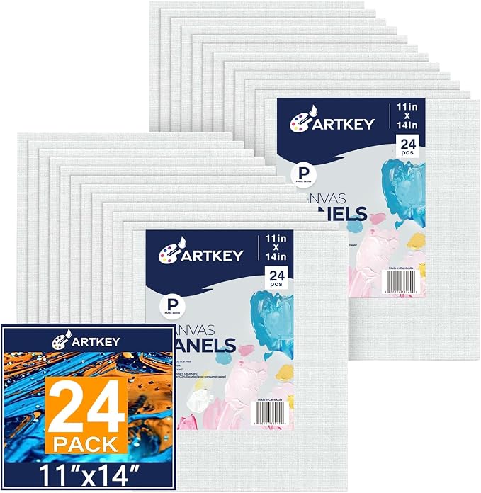 Canvas Panels 11x14 Inch 24-Pack, 10 oz Primed 100% Cotton Canvases by Artkey