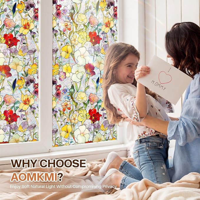 Stained Glass Window Film UV Resistant Window Privacy Film Colorful Floral - Image 2