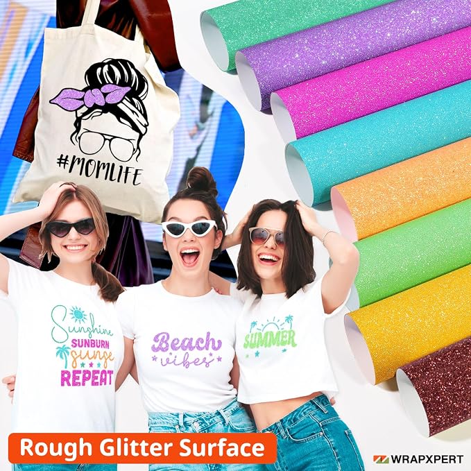 WRAPXPERT Neon Glitter HTV Heat Transfer Vinyl Bundle, 8 Packs Glitter Iron on - Image 5