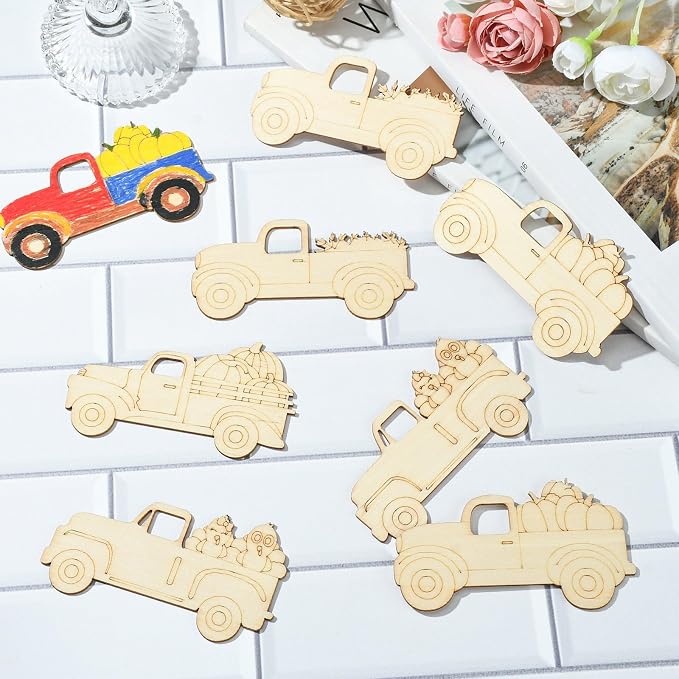 32 pcs Pumpkin Carriage Theme Undyed Wood Cutout Charms Car Vehicle Halloween - Image 6