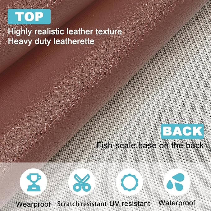 Brown Faux Leather Fabric 20"×55" Lychee Grain Upholstery Vinyl - Image 2