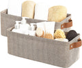 StorageWorks Narrow Storage Bins, Small Basket for Closet and Shelves, Fabric Organizer with Handles, Toilet Paper Storage, Brown and Beige, 2-Pack