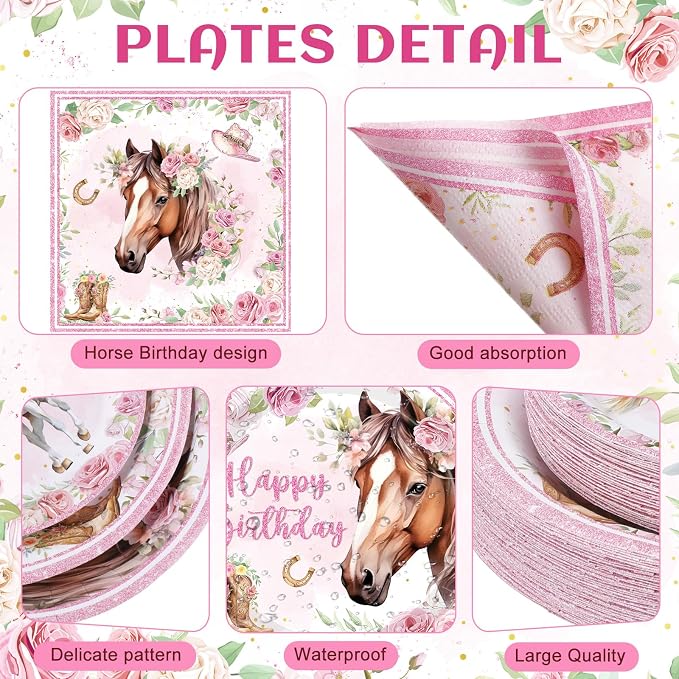 Pickmesh 400 Pcs Horse Birthday Party Supplies Include Pink Western Cowgirl - Image 2