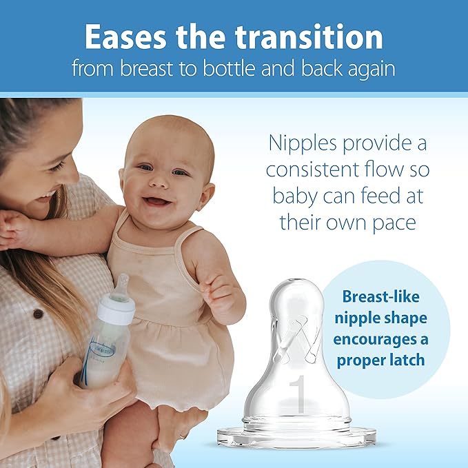 Dr. Brown's Natural Flow Anti-Colic Options+ Narrow Baby Bottle, 8 oz/250 mL, with Level 1 Slow Flow Nipples, 0m+, 4 Pack