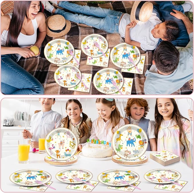 Qyeahkj 100PCS Party Animal Plates and Napkins Party Supplies Happy Birthday - Image 7