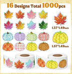1000Pcs Fall Thanksgiving Stickers Rolls Holographic Glitter Autumn Decals | - Image 2