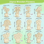 24 PCS Wooden Flower Crafts to Paint, Unfinished Wooden Flowers Spring Slices - Image 2