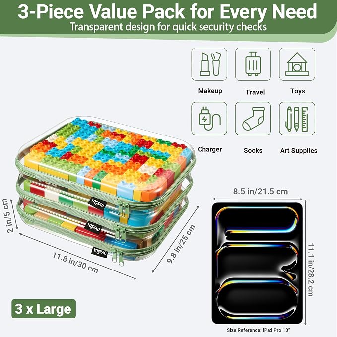 YQBRAO 3-Pack Large Clear Hard Shell Zipper Case, 1.2mm Ultra-Thick Rigid Toy & - Image 4