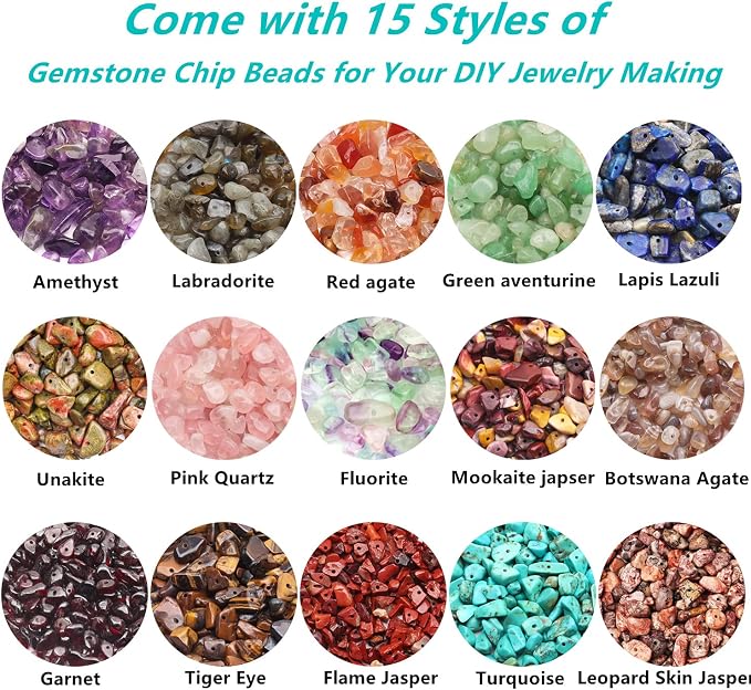 1500Pcs Natural Chip Stone Beads 5-8mm Crystal Bracelet Jewelry Making Kit | - Image 2