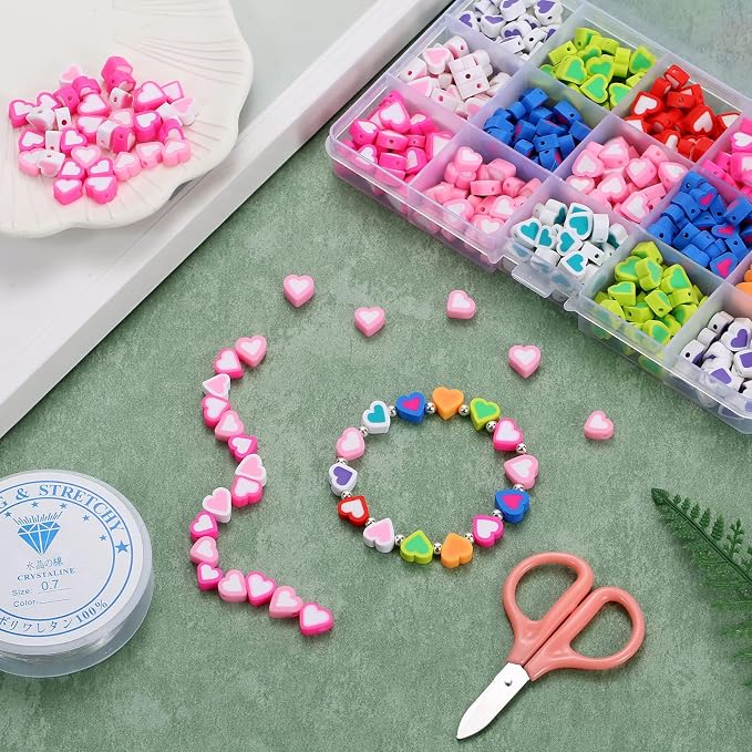 100pcs Contrast Color Love Heart Polymer Clay Beads - Image 5