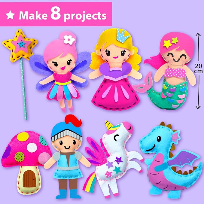KRAFUN Fairy Tales Sewing Kit for Kids Ages 5-10 | 8 Projects | Sew 8 felt - Image 3