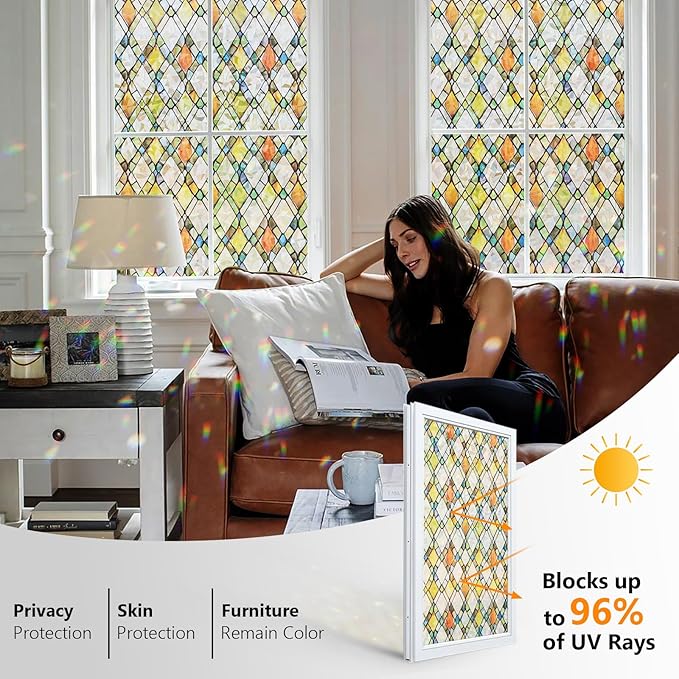 Window Privacy Film Stained Glass 23.6" x 157.4" Rainbow | Static cling – no - Image 2