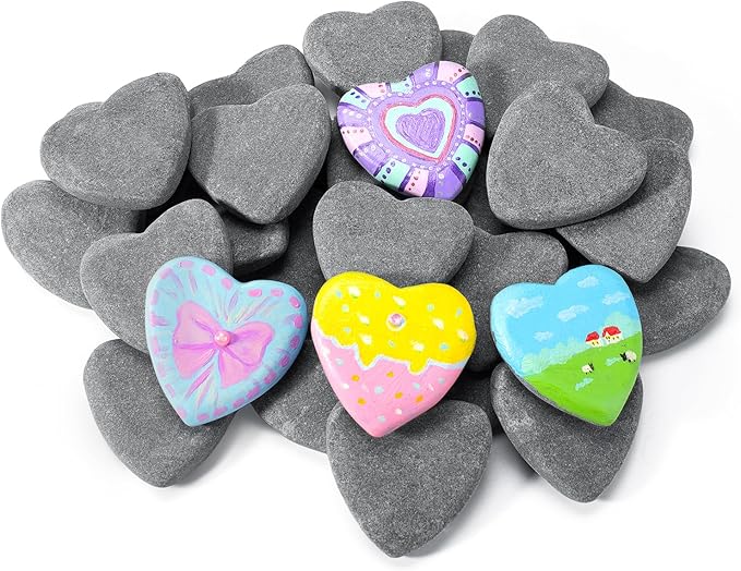 Simetufy 9 Pcs 2in Heart-Shaped River Rocks by Simetufy