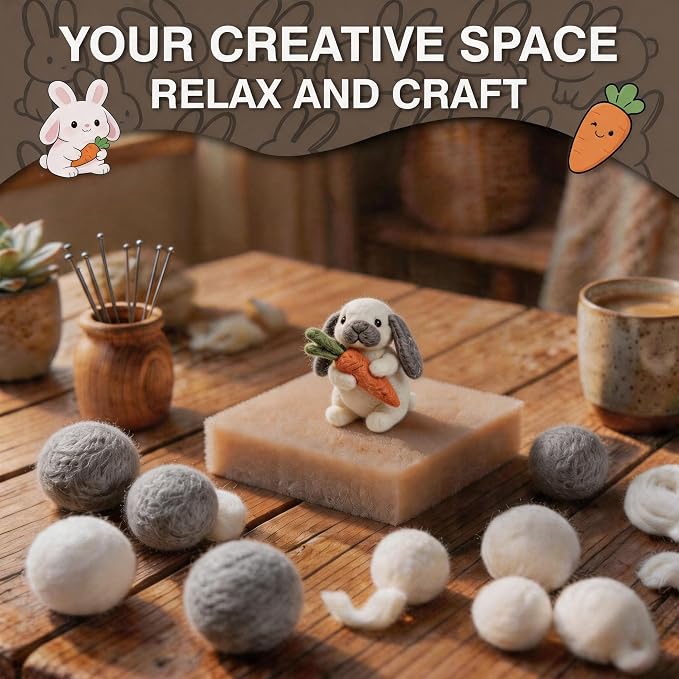 DIY Needle Felting Kit Cute Gray Lop-Eared Bunny Holding Carrot – Needle - Image 6
