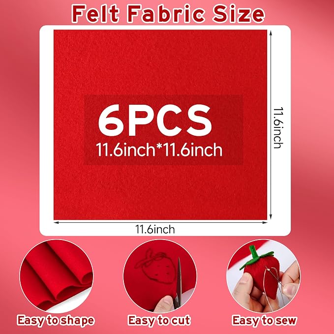 HaoFeiJH 6 Pcs Red Soft Felt Fabric Sheets - Image 2