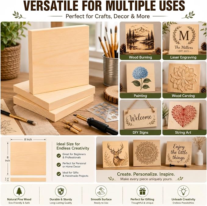 4 PCS Solid Pine Wood Blocks, Laser Engraving, DIY Signs, Home Decor and Craft - Image 6