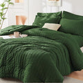 HYMOKEGE Dark Green Twin Comforter Set Seersucker 5 Pieces, All Season Luxury by HYMOKEGE