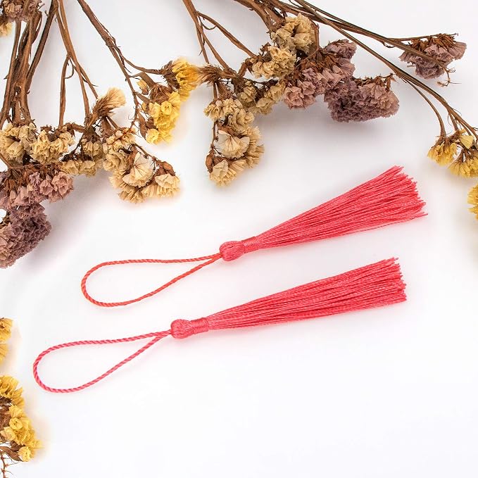 VAPKER 100 Pieces Light Coral Color 13cm/5-Inch Silky Handmade Soft Tassels - Image 4
