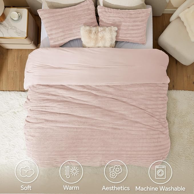 BEDELITE Fleece King Comforter Set -Super Soft & Warm Fluffy Pink Faux Fur - Image 2