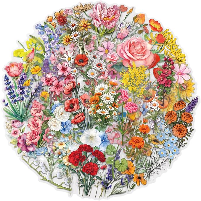 60Pcs Nature Flower Botanical PET Stickers Waterproof Aesthetic Floral - Image 2