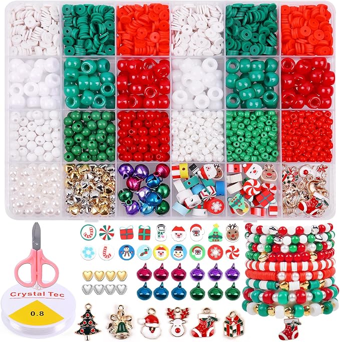 Wuollgess 2600 PCS Christmas Beads, Clay Beads Kit, Pony Beads and Glass Seed by Wuollgess