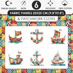 Patchwork Boat Cotton Fabric Panel – Six 10×10 inch Designs + Bonus 29.5×19.6 - Image 3