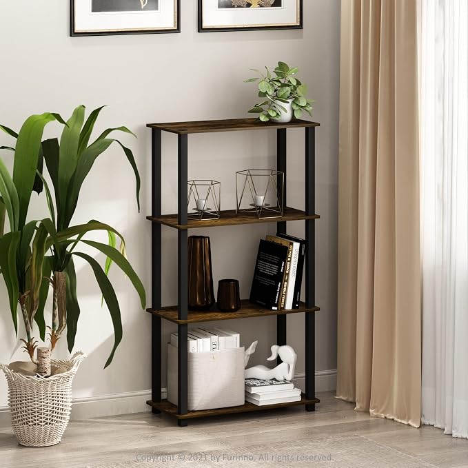 Furinno TURN-S-TUBE Storage Shelves, 4-Tier Book Shelf, Corner Shelf, Toolless - Image 5