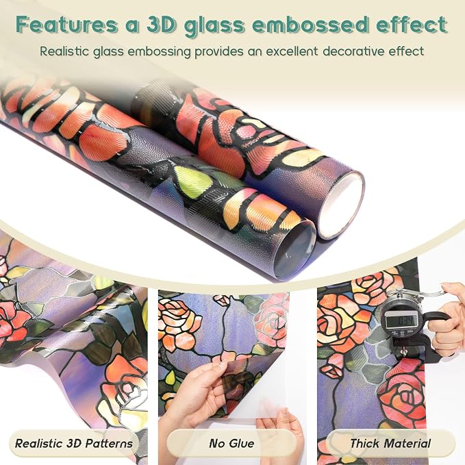 Oxdigi 3D Stained Glass Window Film Decorative, Static Cling Privacy Protection - Image 4