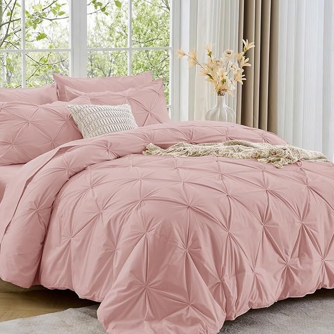 Sasttie California King Comforter Set, 7-Piece Bed in a Bag, Pintuck Bedding by SASTTIE