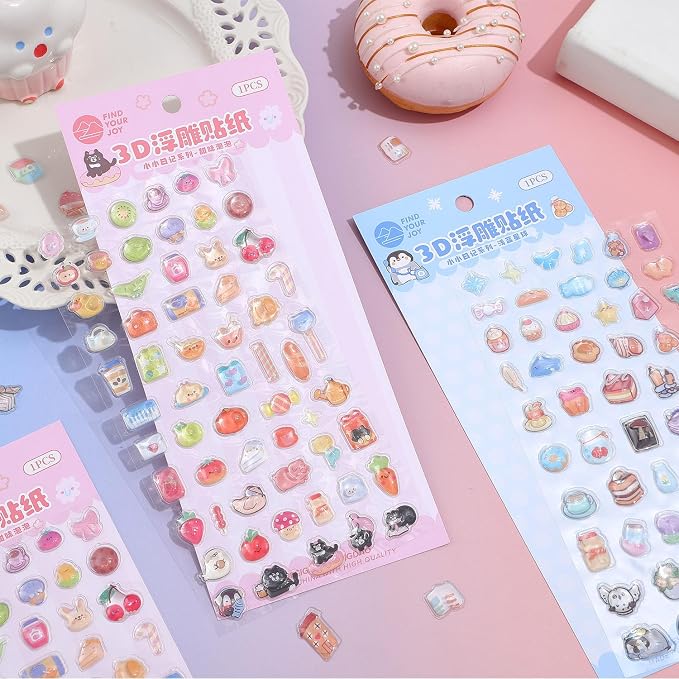Girl's 3D Cute Japanese Puff Sticker, 100+ Kawaii Dessert and Animal Mini Puffy - Image 6