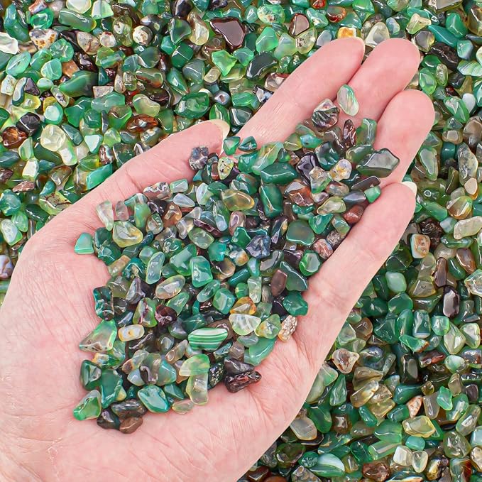 3 Lb Green Agate Crushed Stone Crystal Chips Bulk, Natural Polished Aquarium by EZEELAI